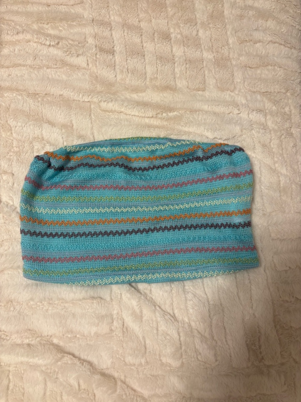 Light Blue Striped Knit Tube Top